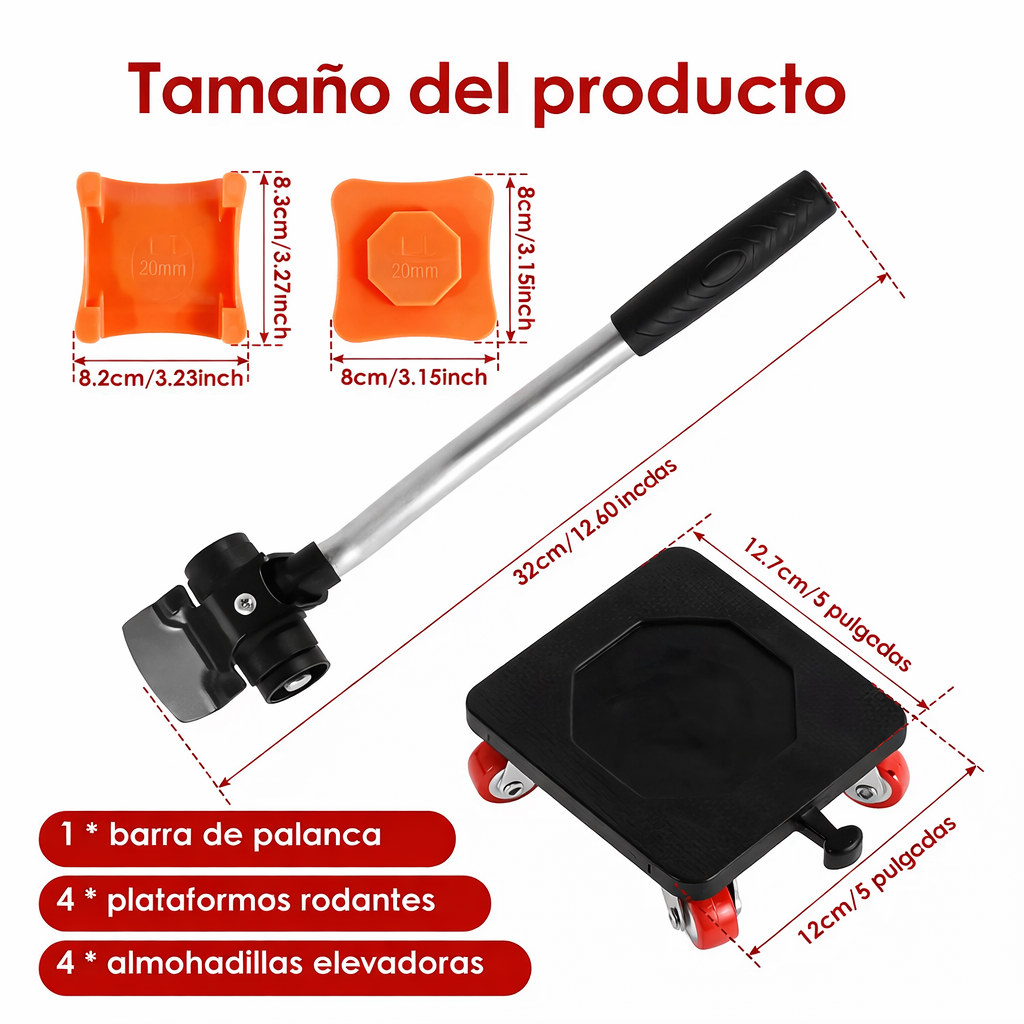 ELEVADOR RollEasy™ + CUÑAS NIVELADORAS DE MUEBLES + ELEVADORES GRATIS