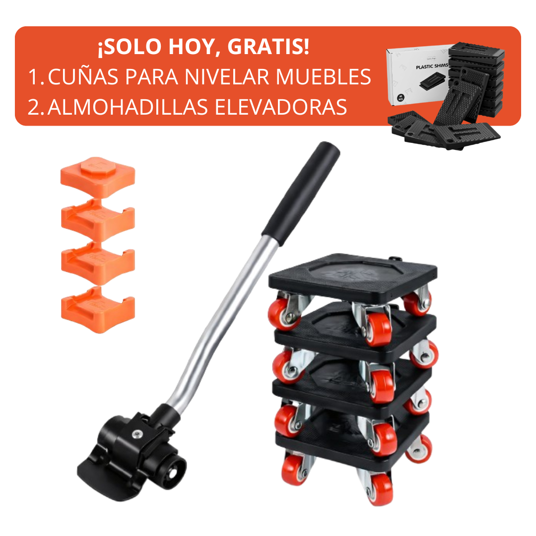 ELEVADOR RollEasy™ + CUÑAS NIVELADORAS DE MUEBLES + ELEVADORES GRATIS